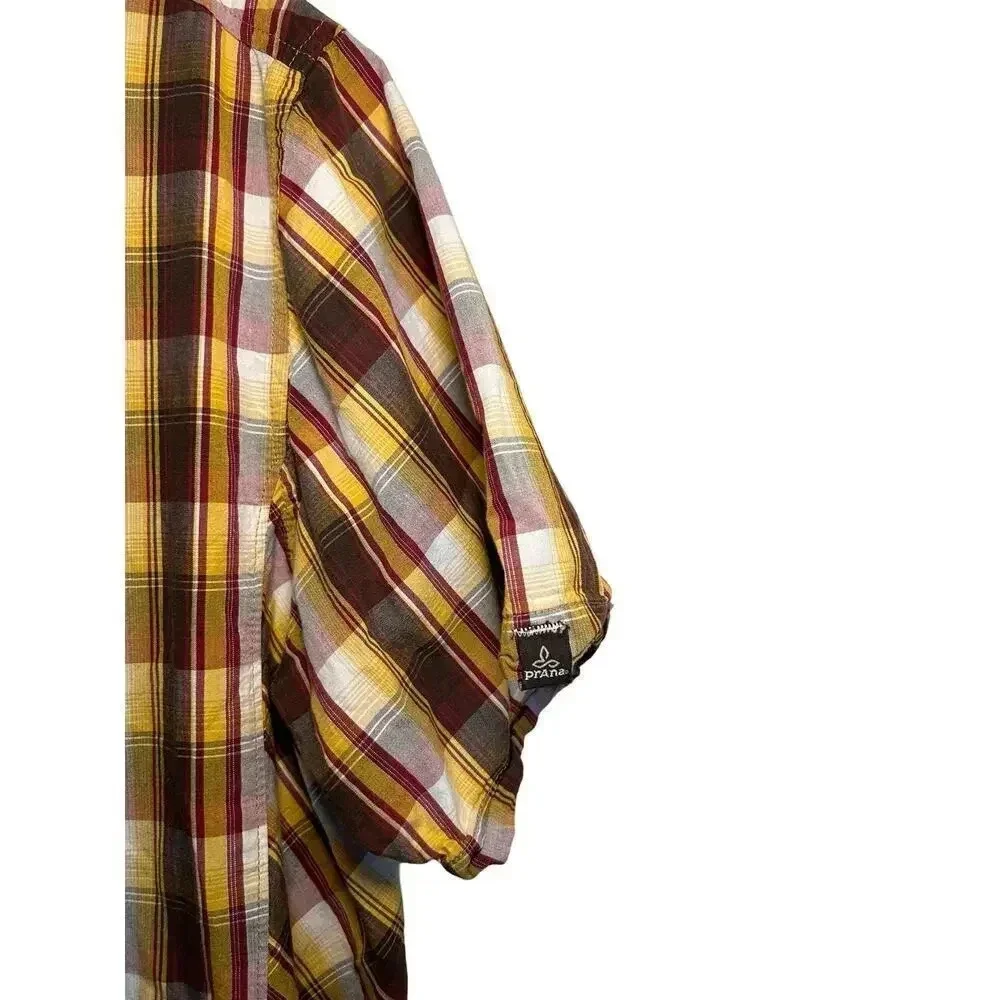 Prana Men’s Plaid Pearl Snap Button Down Short Sleeve Shirt Multicolor Size L